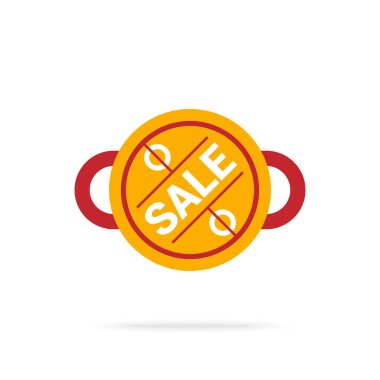 Kırmızı oval ve beyaz satış yazısıyla süslenmiş sarı daire