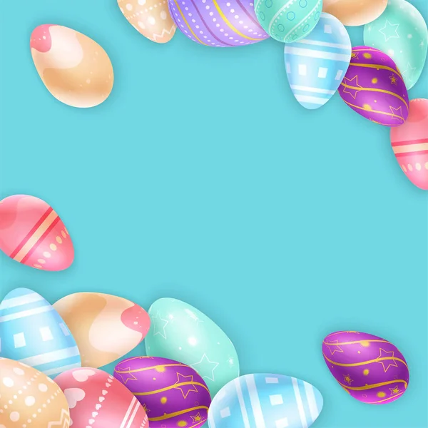 Ramo Lindos Huevos Pascua Decorados Con Adornos Variados Azul — Vector de stock