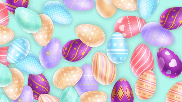 Montón Increíbles Huevos Pascua Decorados Con Patrones Variados Representados Sobre — Vector de stock