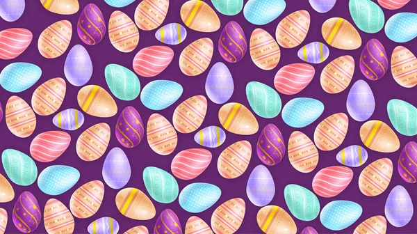 Composition Assorted Ornamental Eggs Depicted Purple Background — Stock Vector