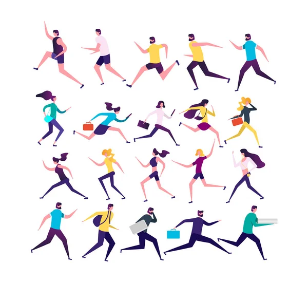 Běžící Lidi Jogging Characters Set Cartoon Izolovaných Běžících Lidí Bílém — Stockový vektor