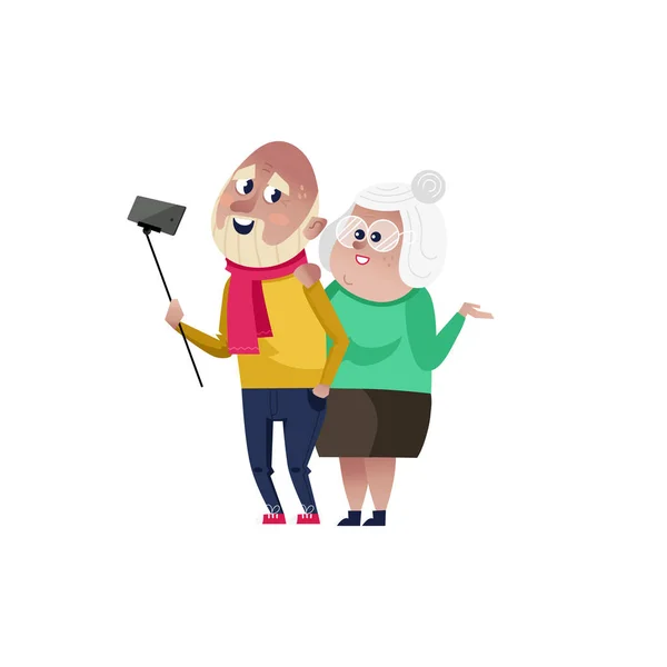 Vieux Couple Souriant Qui Fait Selfie Happy Old People Style — Image vectorielle