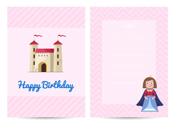 Glückwunsch Zum Geburtstag Kinder Postkarte Mit Schönen Prinzessin Krone Und — Stockvektor