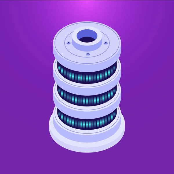 Vektordesign Des Datenbank Netzwerk Servers Runder Form Auf Violettem Hintergrund — Stockvektor