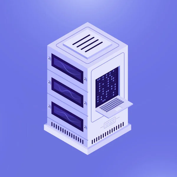 Jednoduchý Izometrický Návrh Databázového Síťového Serveru Modrém Pozadí — Stockový vektor