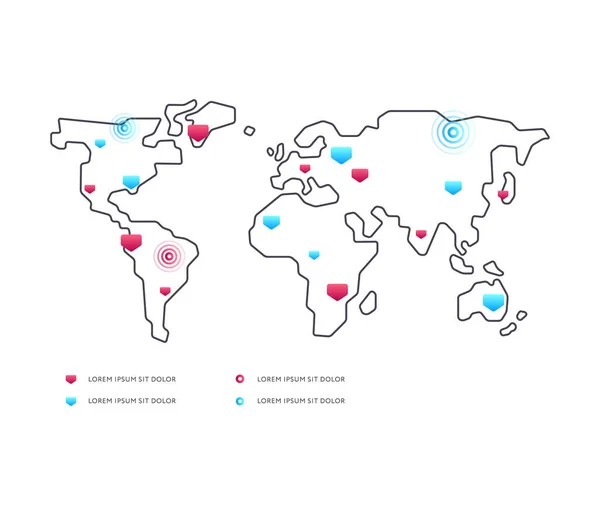 Schema Analitico Con Mappa Globale Isolata Sfondo Bianco Elemento Infografico — Vettoriale Stock