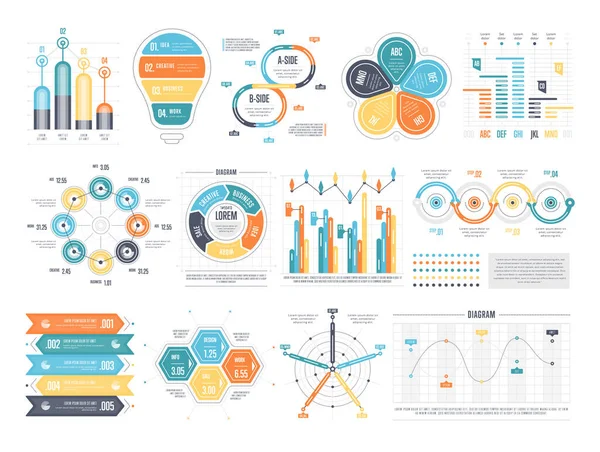 그래픽은 다이어그램 삽화로 설정되어 데이터 시각화 마케팅 차트와 그래프 — 스톡 벡터