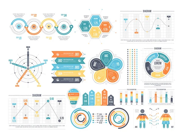 Colorful Vector Set Various Diagrams Charts Infographic Templates Isolated White — Stock Vector