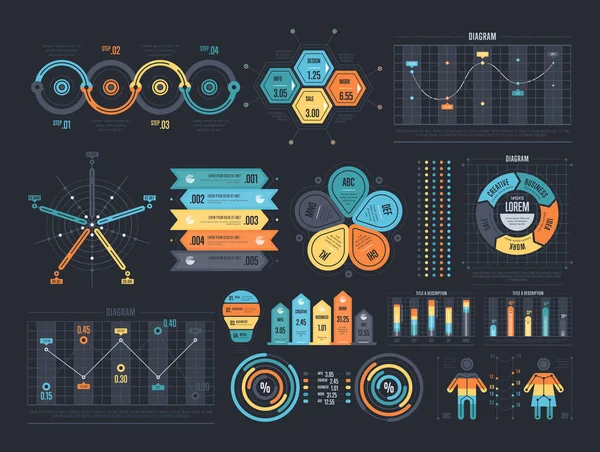 Gráfico Estadístico Financiero Marketing Con Gráficos Diagramas Gráficos Datos Comerciales — Vector de stock