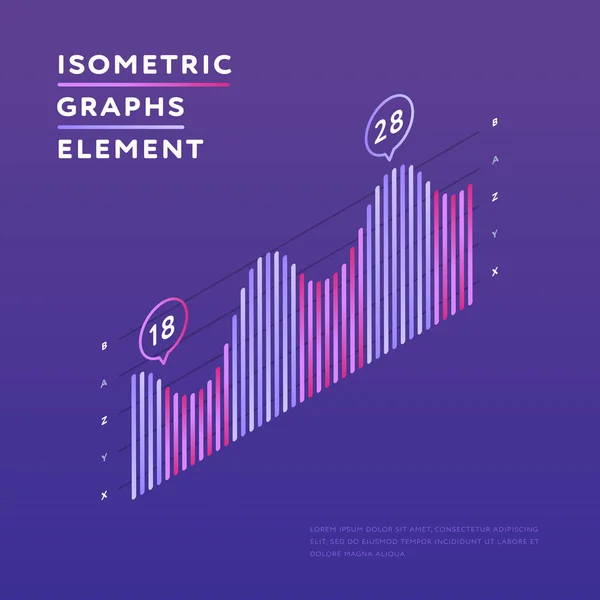 Minimalist Isometric Design Chart Showing Statistics Purple Background — Stock Vector