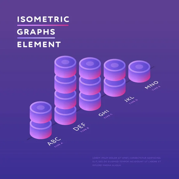 Kreatív Vektortervezés Kerek Tornyok Amelyek Lila Hátterű Izometriai Statisztikákat Mutatnak — Stock Vector