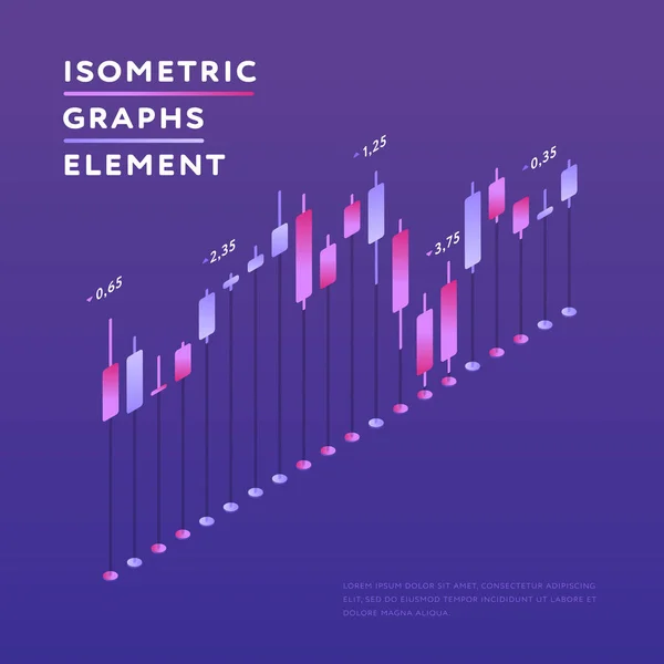 Grafikon Élénk Vektor Izometrikus Kialakítása Amely Világos Lila Háttér Különböző — Stock Vector