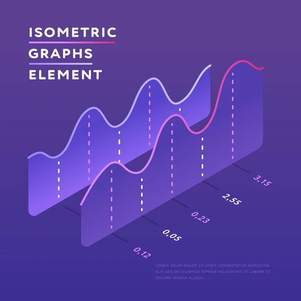 Hullámos Vonal Grafikus Diagram Izometria Amely Információt Nyújt Lila Háttér — Stock Vector