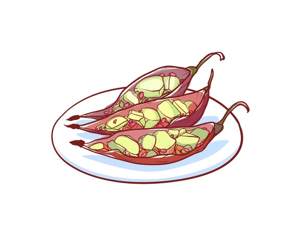 白を基調とした緑のパパイヤサラダアイコン タイ料理のラベル アジアの魚レストランのメニュー要素 有名な東洋料理のベクトルイラスト — ストックベクタ