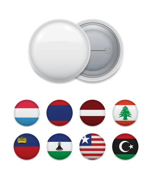 Set Van Verschillende Wereldwijde Nationale Vlaggen Ronde Badges Geïsoleerd Wit — Stockvector