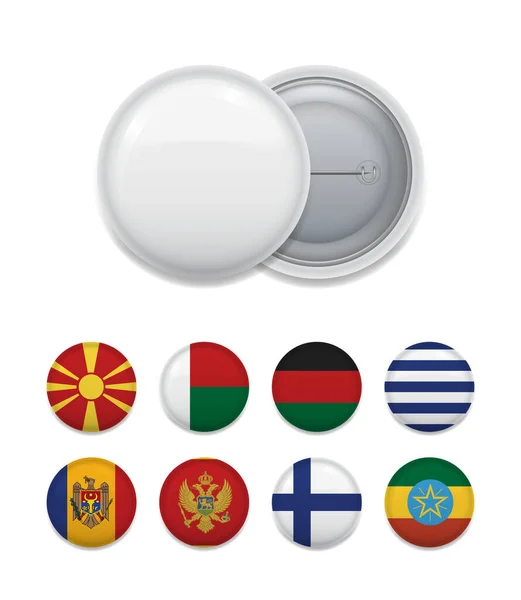 Arranged Blank Badge Set Various Emblems Country Flags White — Stock Vector