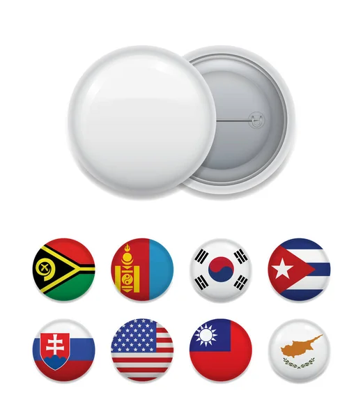 Regelde Blanco Badge Template Met Keuze Uit Verschillende Wereldlanden Vlaggen — Stockvector