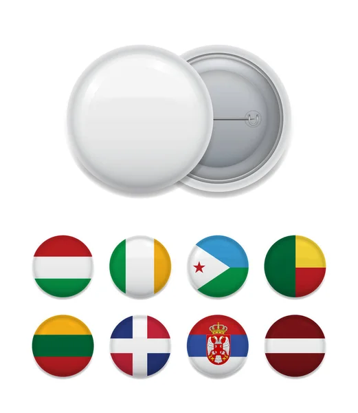 Conjunto Vectorial Insignia Blanca Limpia Con Banderas Dispuestas Países Todo — Archivo Imágenes Vectoriales