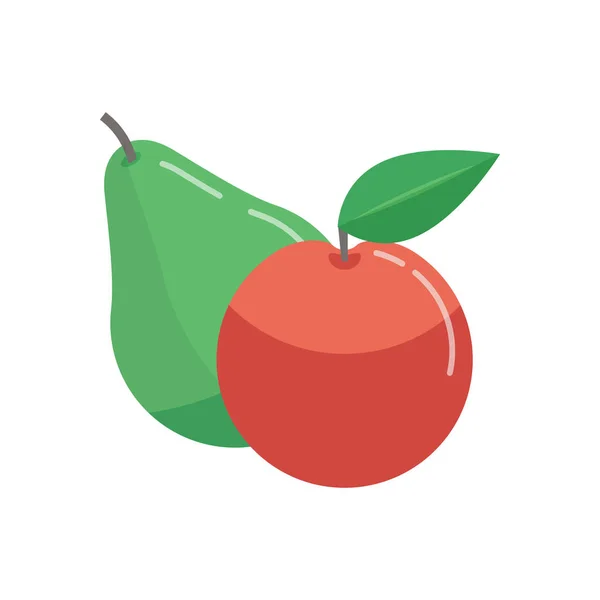 Saftige Grüne Birne Und Roter Apfel Auf Weißem Hintergrund — Stockvektor