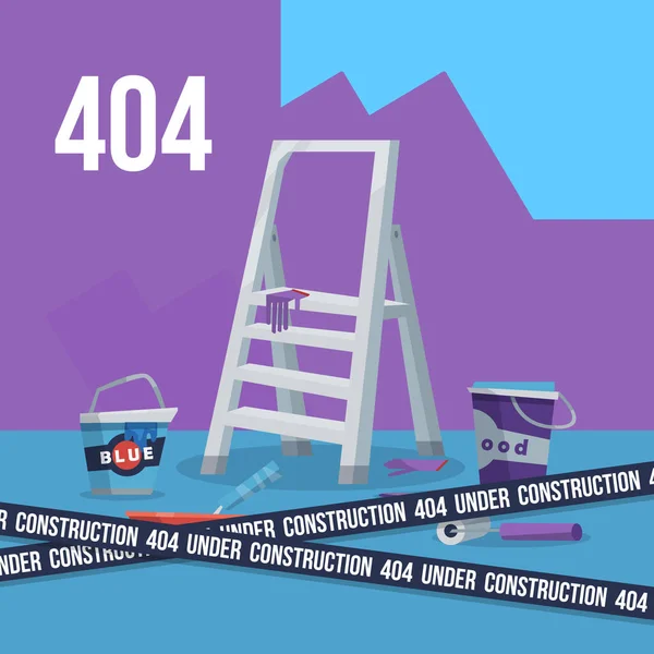 Website 404 Fout Pagina Ladder Met Verf Gereedschap Onder Constructie — Stockvector