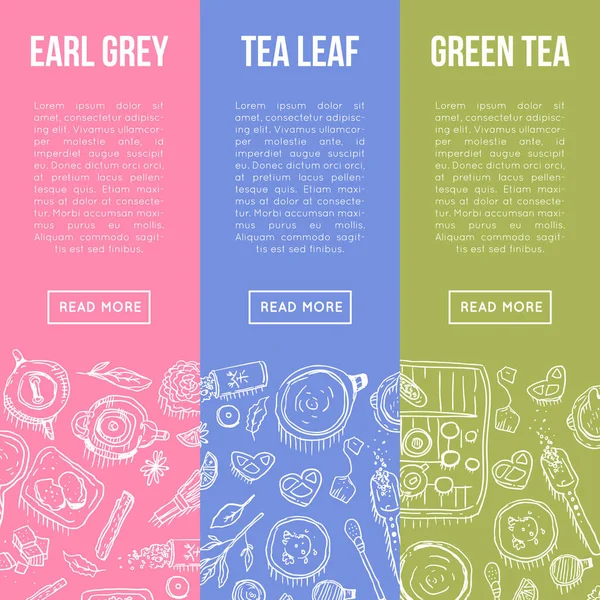 多色の背景にアールグレイ 緑茶のバナー — ストックベクタ