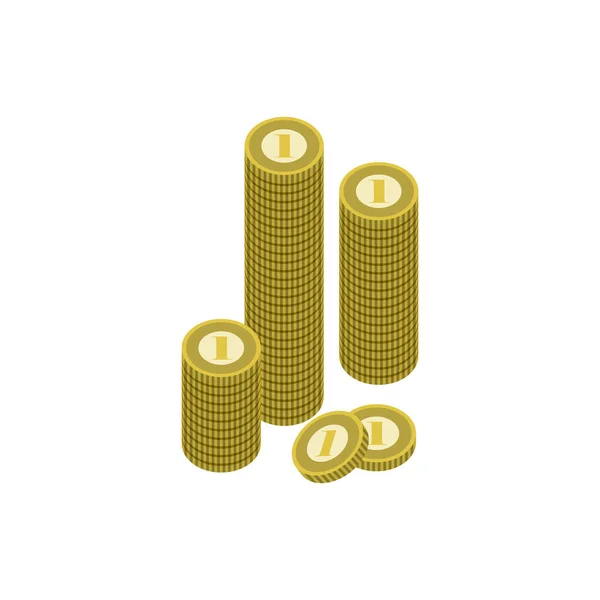 Stapel Von Goldmünzen Isolierten Isometrischen Symbol Geld Fan Zeichen Finanzieller — Stockvektor