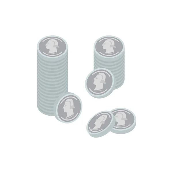 Stack Silver Coins Isolated Isometric Icon Money Fan Sign Financial — Stock Vector