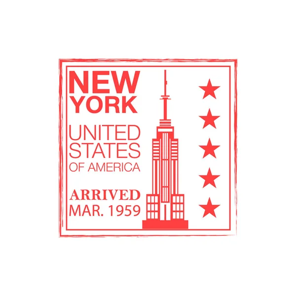 Nueva York Sello Tinta Llegada Pasaporte Signo Inmigración Internacional Ilustración — Vector de stock