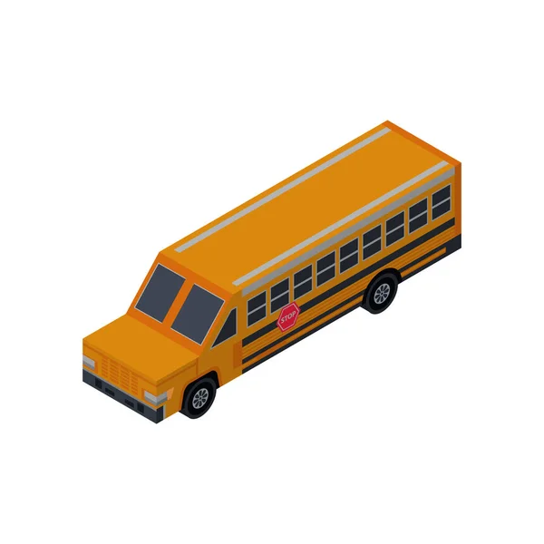 Okul Otobüsü Izometrik Boyutlu Element Otomobil Ulaşım Simgesi Kentsel Kırsal — Stok Vektör