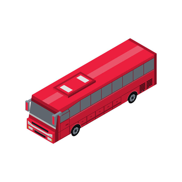 Изометрический 3D элемент пассажирского красного автобуса. Иконка автомобильного транспорта, векторная иллюстрация значков городского и сельского движения.