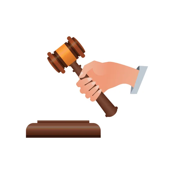 Dřevěná Soudcovská Kladívka Lidském Ručně Izometrickém Prvku Zákon Úsudek Ilustrace — Stockový vektor