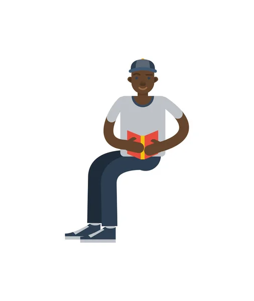 Niño Africano Leyendo Icono Del Libro Concepto Literatura Publicidad Librerías — Vector de stock