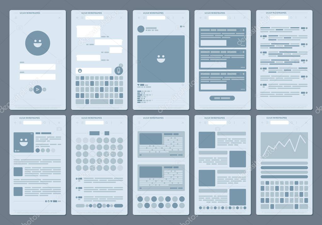 Set of vector illustrations of various designs of modern network user interfaces