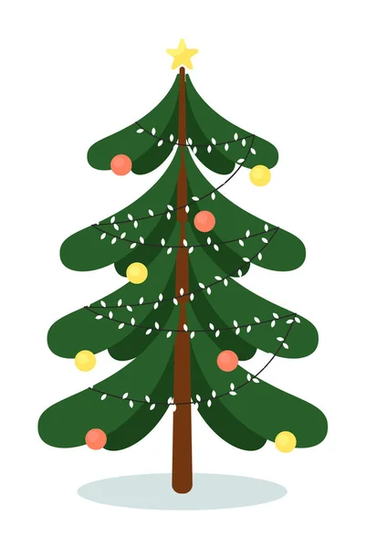 크리스마스 크리스마스 조명등이 에버그린피어 트리는 배경에 고립되어 계절의 — 스톡 벡터