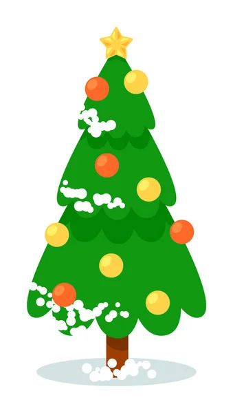 눈덮인 크리스마스 눈덮인 전나무 빛나는 모양의 소나무 그리고 배경에는 크리스마스 — 스톡 벡터