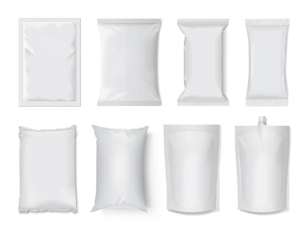 Verpackungen Aus Kunststoff Und Papier Täuschen Vektorvorlage Vor — Stockvektor