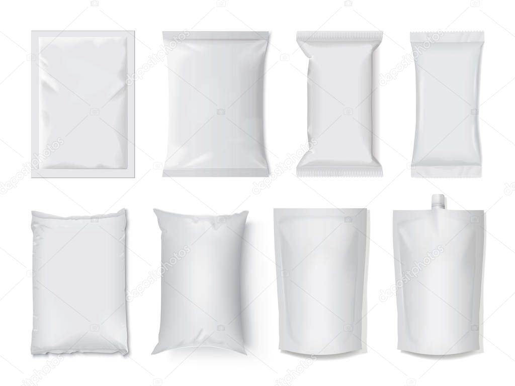 plastic and paper packaging mock up vector template