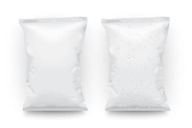 beyaz kağıt, plastik çanta üzerinde bir beyaz arka plan üstten görünüm vektör alay