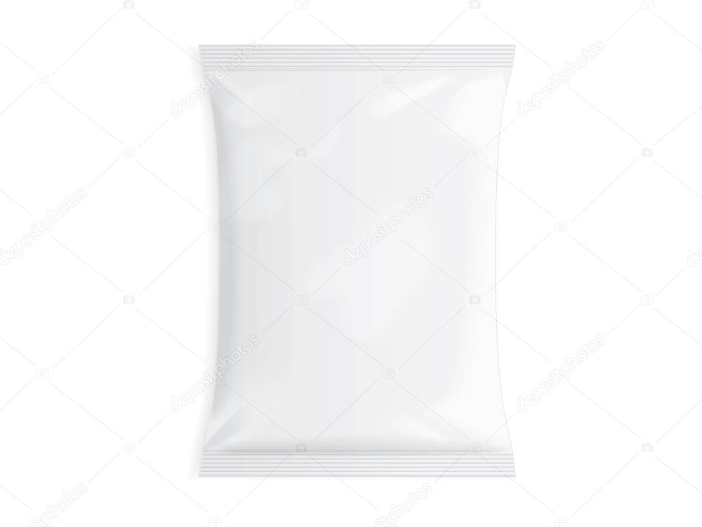 white paper, plastic bag on a white background top view mock up vector