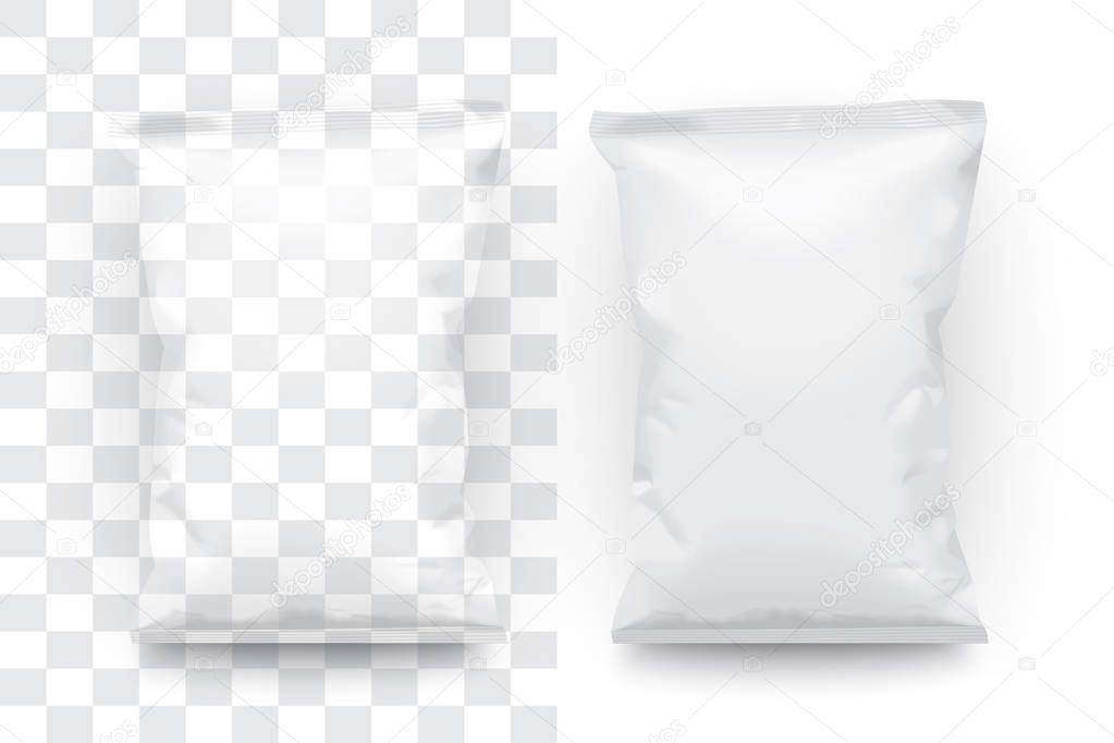 white paper, plastic bag on a white background top view mock up vector