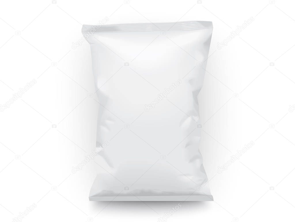 white paper, plastic bag on a white background top view mock up vector