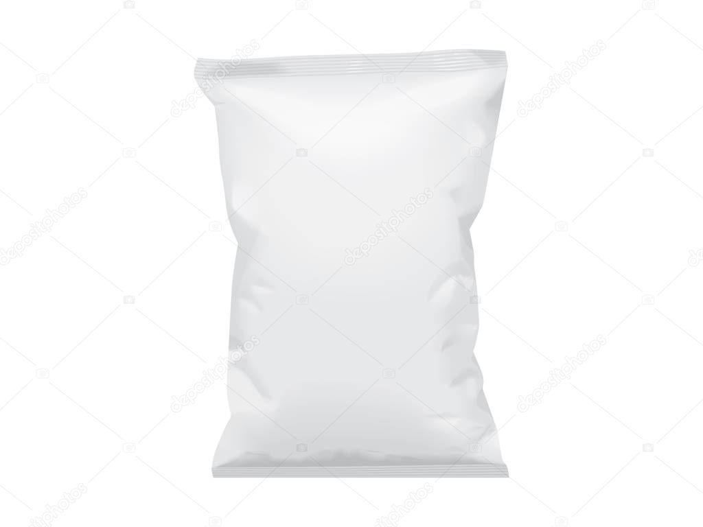 white paper, plastic bag on a white background top view mock up vector