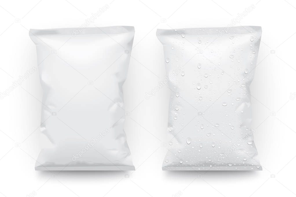 white paper, plastic bag on a white background top view mock up vector