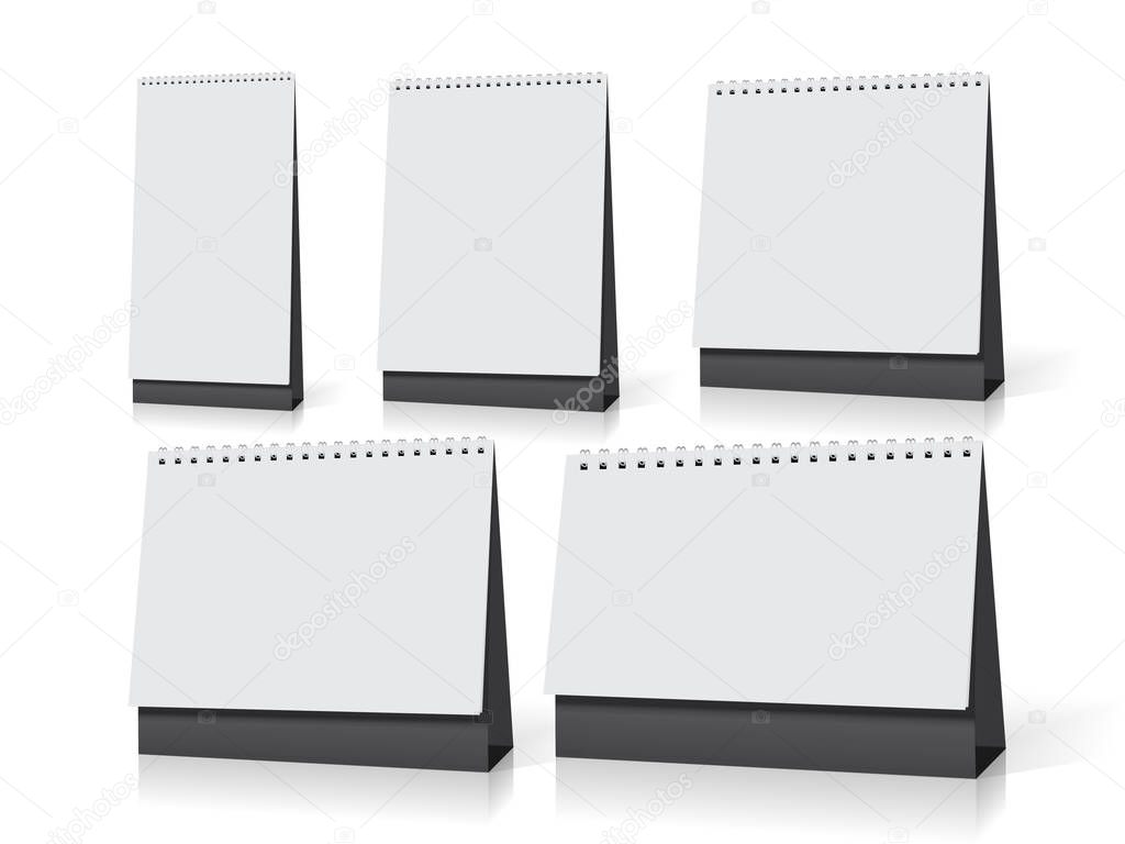 paper desk spiral calendar mockup vector template