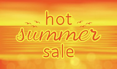 Sıcak yaz satış afiş, vektör gündoğumu deniz yaz manzara