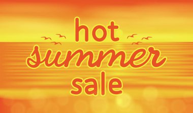 Sıcak yaz satış afiş, vektör gündoğumu deniz yaz manzara