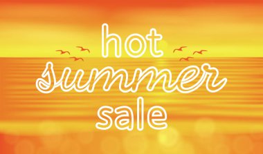 Sıcak yaz satış afiş, vektör gündoğumu deniz yaz manzara