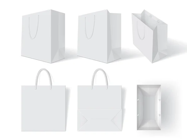 Bolsa de papel blanco vista superior sobre fondo blanco maqueta hasta — Vector de stock