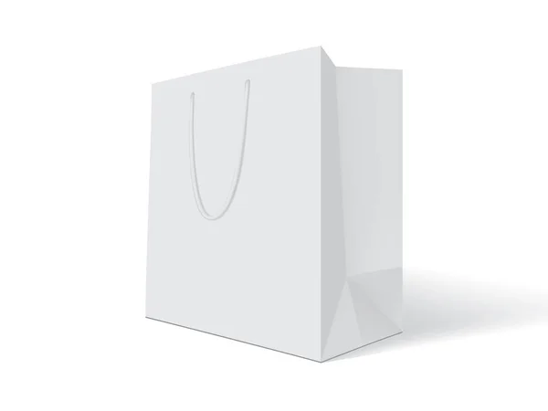 Bolsa de papel blanco sobre fondo blanco maqueta hasta — Vector de stock