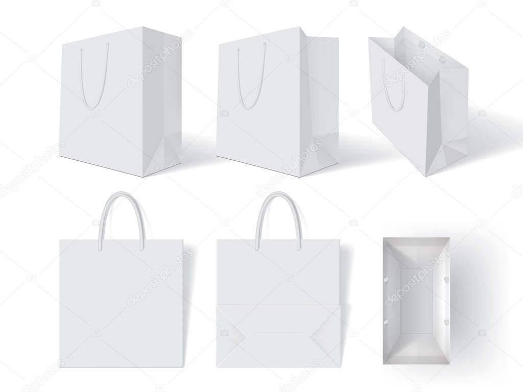 white paper bag top view on white background mock up